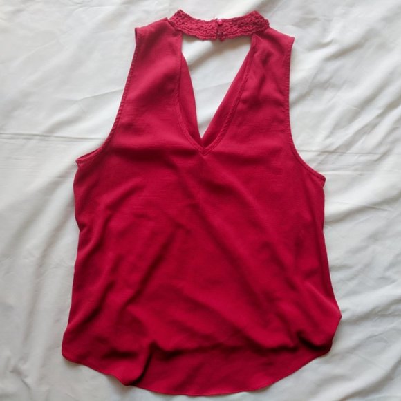 BCX Candy Red Lace Halter Neck Wrap Top L - Picture 3 of 8